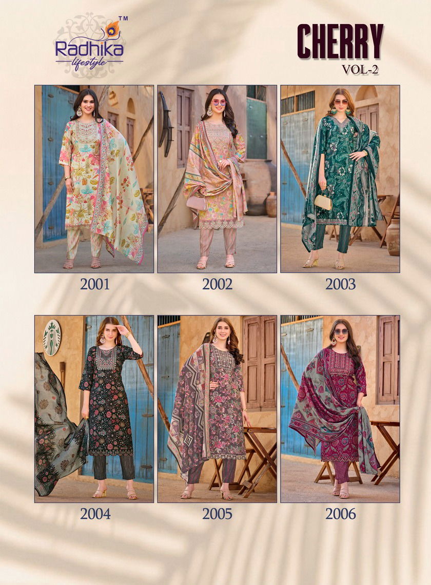 Cherry Vol 2 By Radhika Printed Embroidery Kurti With Bottom Dupatta Wholesale Market In Surat